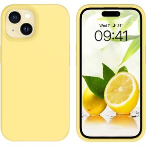 GUAGUA Compatible with iPhone 15 Plus Case 6.7 Inch Liquid Silicone Soft Gel Rubber Slim Thin Microfiber Lining Cushion Texture Cover Shockproof Protective Phone Case for iPhone 15 Plus, Yellow
