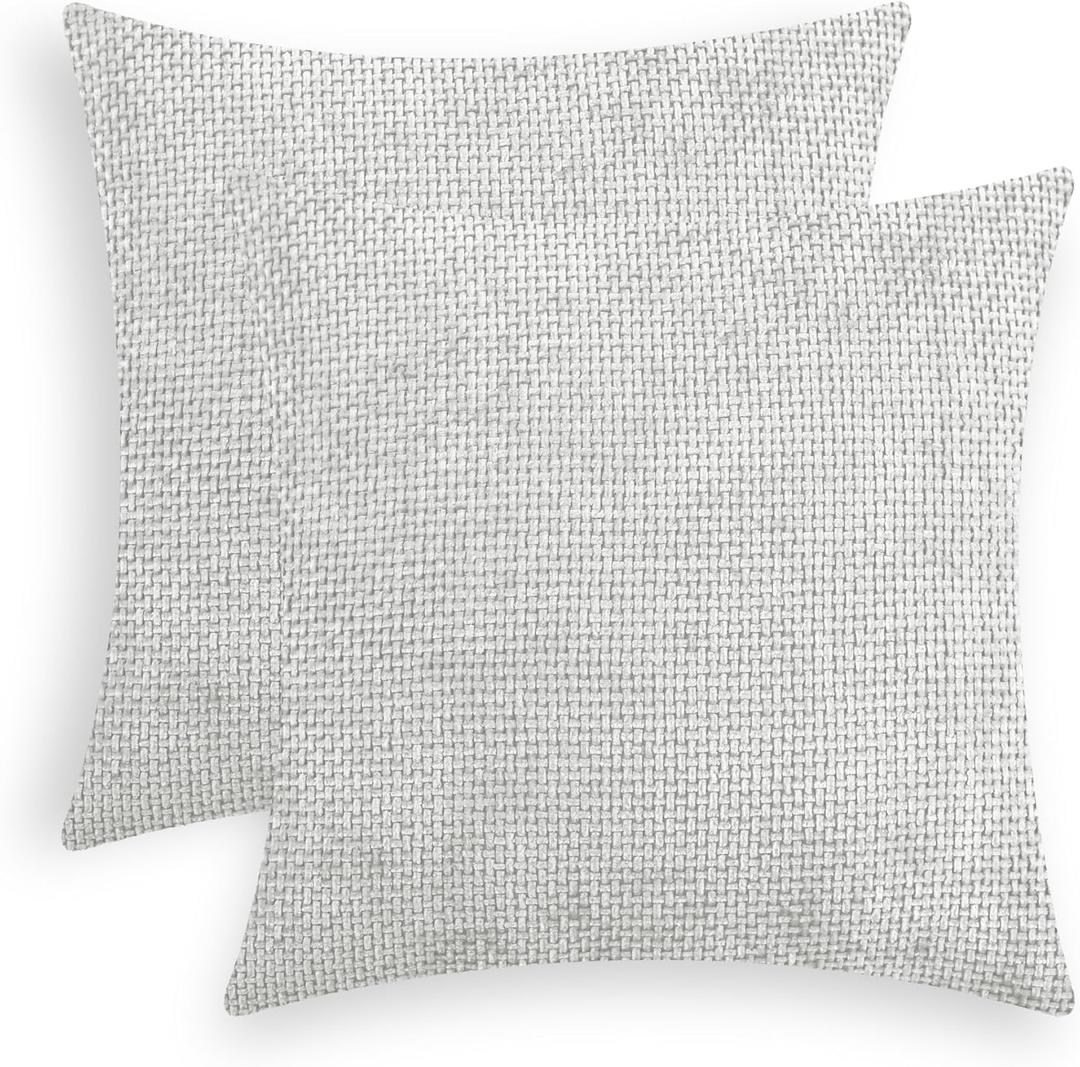 CaliTime Throw Pillow Covers Pack of 2 Soft Solid Dyed Cross Chenille Cushion Cases for Couch Sofa Home Decoration 18 X 18 Inches Light Grey