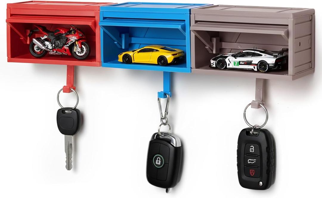 3 Pcs Car Garage Key Holder, Small Toy Car Garage Effortless Wall Mount Organizer for Wall Mount with Opening Door (Car Models Not Included)