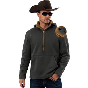 Mens Fleece-Lined Hoodies Half Zip Midweight Long Sleeve Thermal Pullover (S-2XL) (Large, Dark Grey)