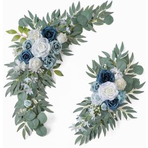 ponatia Wedding Arch Flowers (Pack of 2), Artificial Dusty Blue Flowers & Welcome Signs Decorations for Wedding Ceremony Reception