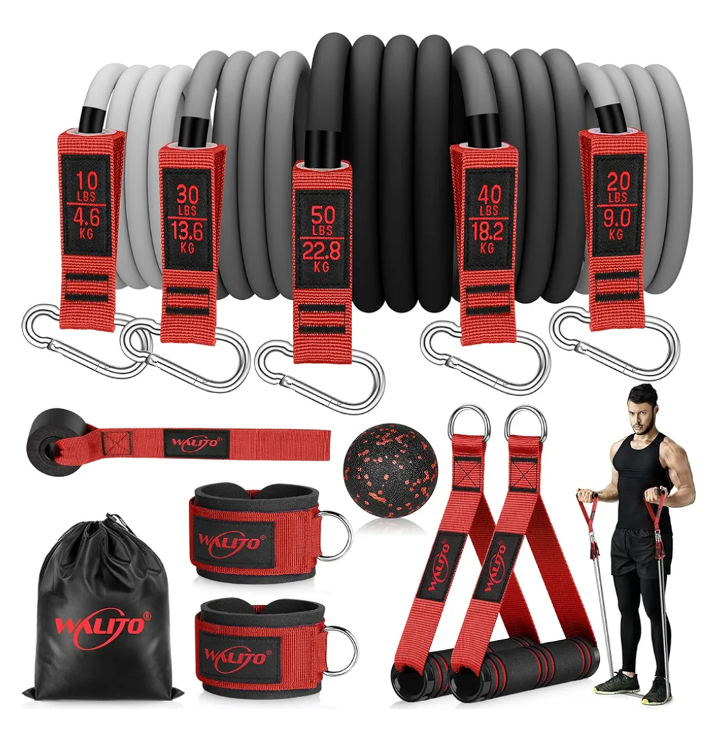 WALITO Resistance Bands Set - Exercise Bands, Door Anchor, Legs Ankle Straps, for Heavy Resistance Training, Physical Therapy, Muscle Training, Yoga, Home Workouts
