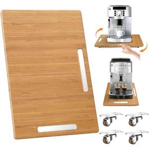 Joy&Grace Appliance Slider for Kitchen Appliances 360° Rolling Sliding Tray for Coffee Maker Countertop, Bamboo Coffee Pot Slider Rolling Tray with Universal Rollers (Natural, Medium 14.5" x 10")