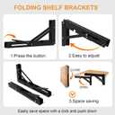 Folding Shelf Brackets - Heavy Duty Metal Collapsible Shelf Bracket for Bench Table, Shelf Hinge Wall Mounted Space Saving DIY Bracket, Max Load: 150 lb (24 Inch, Black)