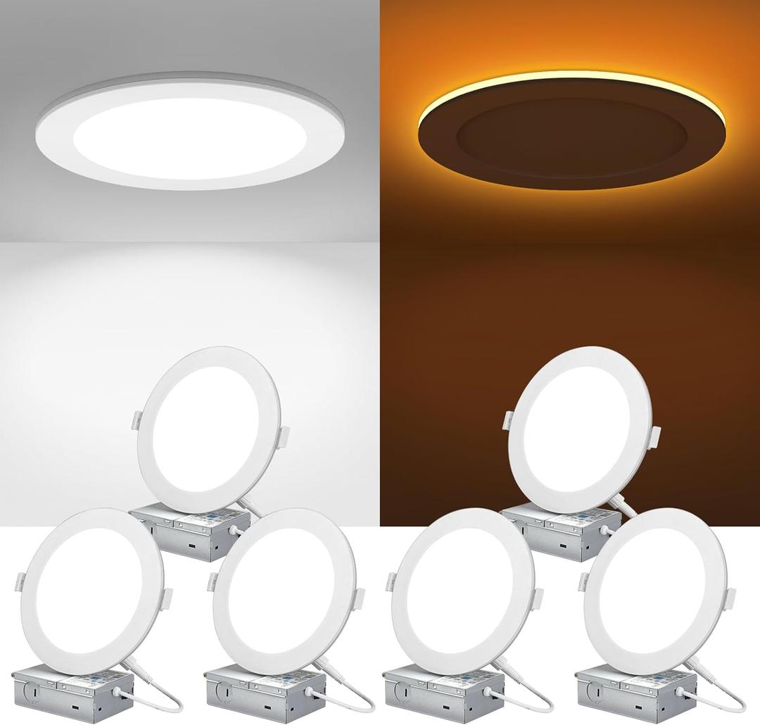 ZYC Canless LED Recessed Lighting 6 Inch 6 Pack 5CCT Ultra-Thin Recessed Downlight Lights with Night Light Mode, 12W 1100LM Dimmable Retrofit Wafer Recessed Ceiling Light, 1800K to 5000K ETL&FCC (White)