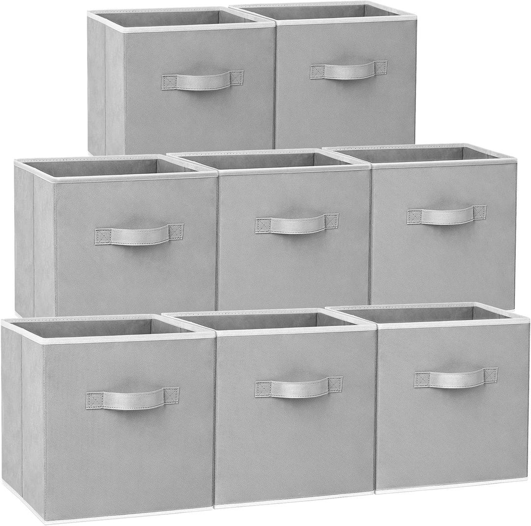 Criusia Large Storage Cubes - 13 Inch Heavy Duty Fabric Storage Bins for Shelves Closet, Cube Organizer - 8 Pack Collapsible Cube Storage Bins Baskets for Organizing Clothes Blankets Toys (Grey)