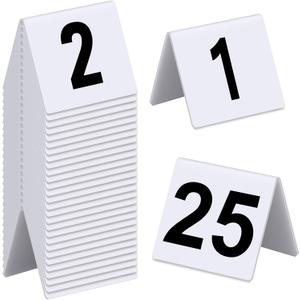 Tuanse Table Numbers 1-25 Acrylic Double Side Numbered Table Tents Plastic Restaurant Wedding Numbers Cards Signs for Party Banquets Wedding Reception(White, Black)