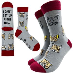 Cat Lover Novelty Funny Breathable Printed Cotton Socks, Unisex Cozy Knitted Crew Socks, Gifts for Cat Owner Mom, Friend Bestie Coworker BBF, Mothers Day Mom Gifts