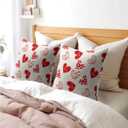 Valentines Day Pillow Covers 18x18 Set of 2 Red Heart Throw Pillow Covers Love Pillowcase Linen Decoration Farmhouse Holiday Cozy Soft Cushion Case Couch for Indoor Outdoor Home Decor