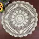 Hetao 100% Cotton Handmade Crochet Round Tablecloth Doilies Lace Table Covers,Beige, 35 Inch