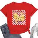 100 Days of School Shirt for Kindergarten Teacher: Bow Pencil Shirts,Teacher Appreciation Short Sleeve Shirts, M, Red