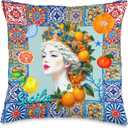 Italian Sicilian Moors Head Summer Lemon Art Throw Pillow, 16x16