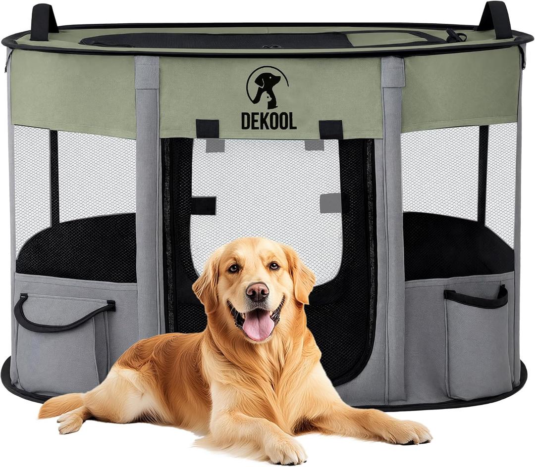Foldable Pet Dog Playpen, Portable Dog Crate for Puppies, Cat, Rabbit, Chicks, Puppy Play Pen for Indoors, Kennel Tent Crate for Indoor Outdoor Travel Camping Use with Carrying Case (Green, L)
