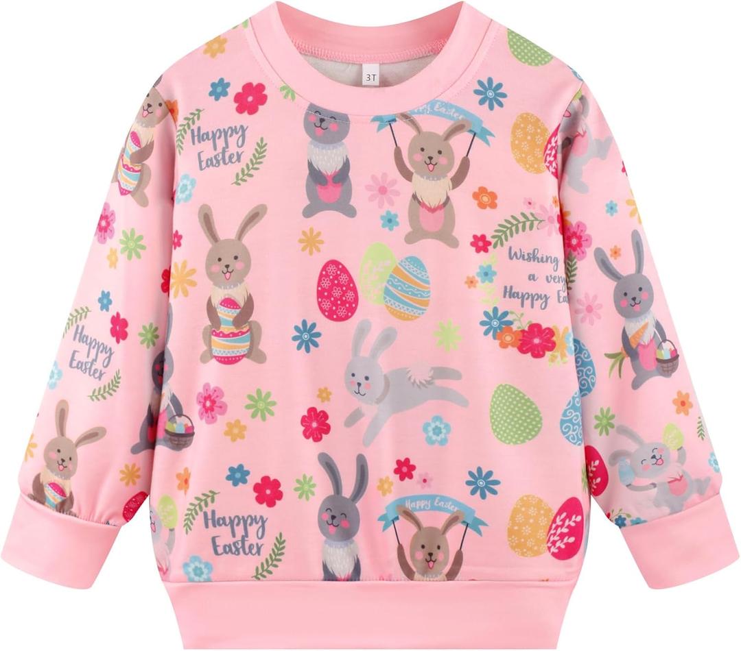 Little Girls Sweatshirts Cotton Long Sleeve Crewneck Pullover Toddler Kids Winter Warm Shirt Sweater Tops (4T, Pink/Rabbit)