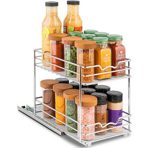 Pull Out Cabinet Organizer for Spices, Cans - Heavy Duty - Pull Out Spice Rack- Cabinet Pull Out Shelf for Cans,Dishes, Etc, 6.-1/2"W x 10-3/8"D x 8-7/8"H, Chrome