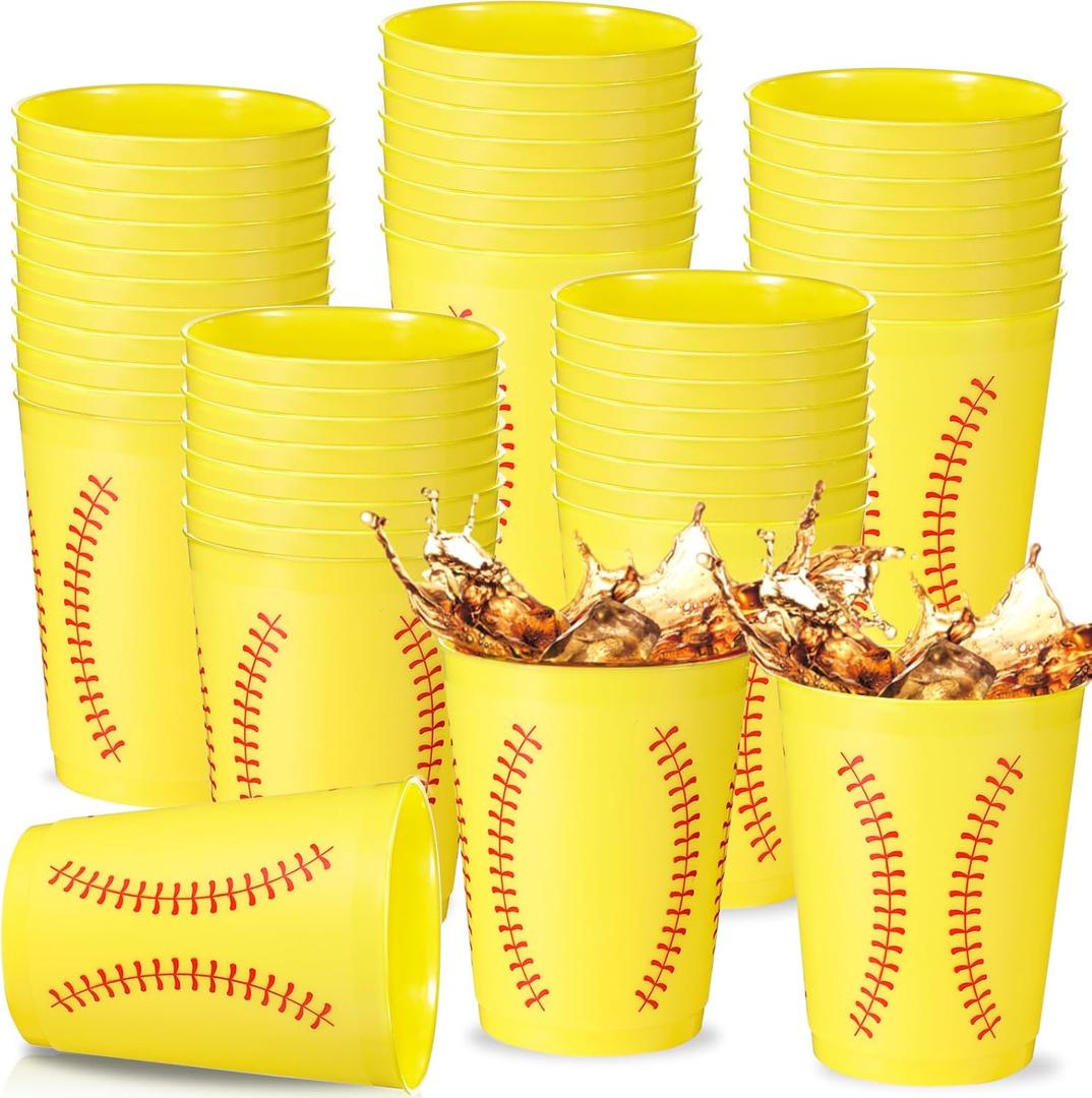 24 Pcs Softball Plastic Cups Reusable Softball Plastic Tumblers Party Supplies Sports Softball Game Plastic Drinking Cups 12oz Party Decorations for Kids Gift Birthday School Sport Party Favors
