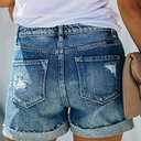onlypuff Womens Jean Short Cut Off Denim Shorts High Waist Ripped Distressed Stretchy (Blue, M)