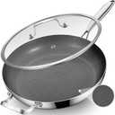 Inqibee 14.5-Inch Hybrid Ceramic Nonstick Tri-Ply Stainless Steel Frying Pan with Lid, Large Skillet,Induction Chef's Cooking Pan,Dishwasher and Oven Safe
