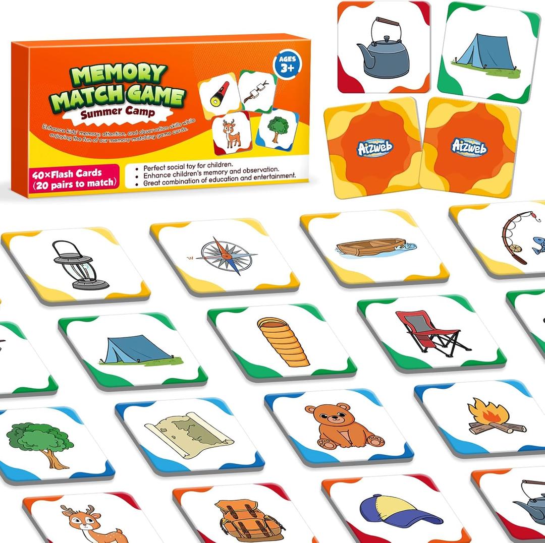 Aizweb Match Game,Memory Game, Summer Camp 40 Pcs Toddler Card Games for Kids Ages 3 4 5 6,Flash Cards for Preschool Kindergarten Learning Activities,Educational Toys Homechool Supplies