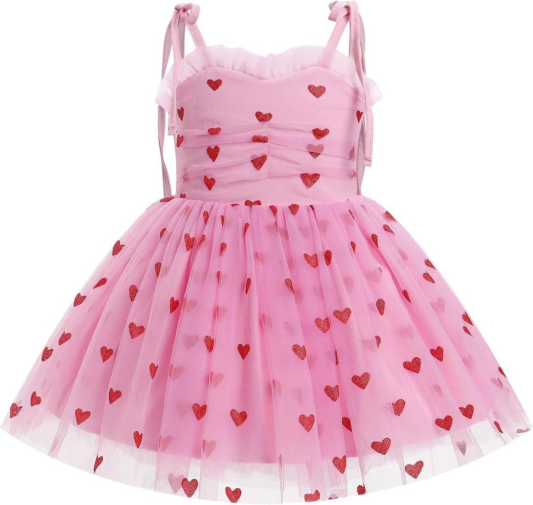 IDOPIP Toddler Baby Girls Strawberry Heart Tutu Dress Summer Sleeveless Smocked Backless Princess Birthday Party Dresses 1-6T (18-24 Months)