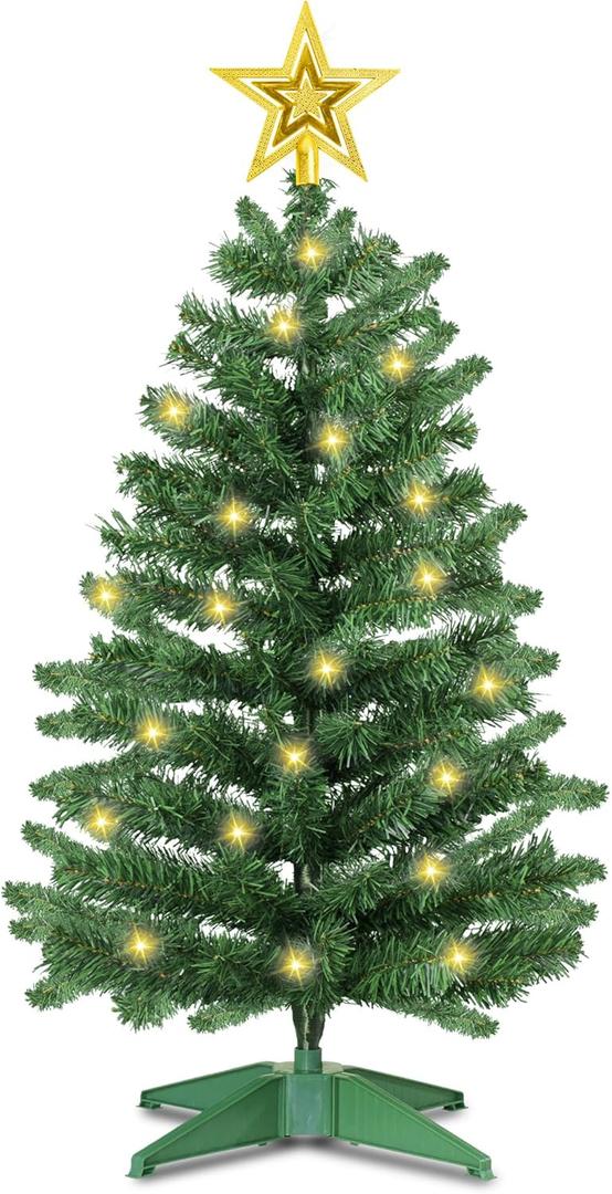3 Feet Green Christmas Tree with Lights, 8 Modes Timer 50 Warm White Lights Battery Operated Small Artifical Full Christmas Tree for Indoor Home Office Tabletop Xmas Holiday Decorations
