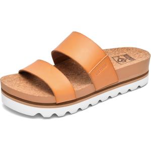 Flatform Platform Sandals Women Arch Support Beach Slides Orthotic Summer Causal Cork Footbed Adjustable Lightweight Thick Sole Comfortable Fashion Slip on Cushion Cute 2 Strap (7, A3- Brown Elastic)