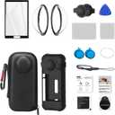 Camera Protective Kit Compatible with Insta360 X3  Includes Silicone Cover, Tempered Glass Screen Protector, 2 Lens Guards, EVA Storage Case with Buckle, Lanyard & Dust Removal Kit