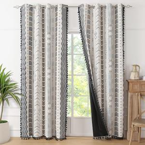 ColorBird 100% Boho Blackout Curtains 2 Panels 96 Inch Black White Western Southwest Aztec Thermal Black Out Patterned Curtain Drapes for Living Room Bedroom