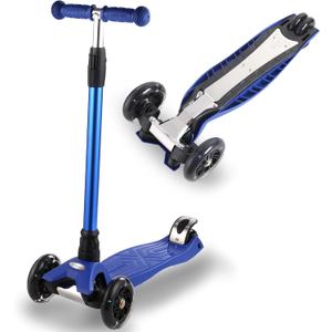 3 Wheel Scooter for Kids Ages 6-12,Kids Scooter with Light Up Wheels, Sturdy Deck Design, and 4 Height Adjustable Suitable for Kid Ages 3-12 (All Blue)