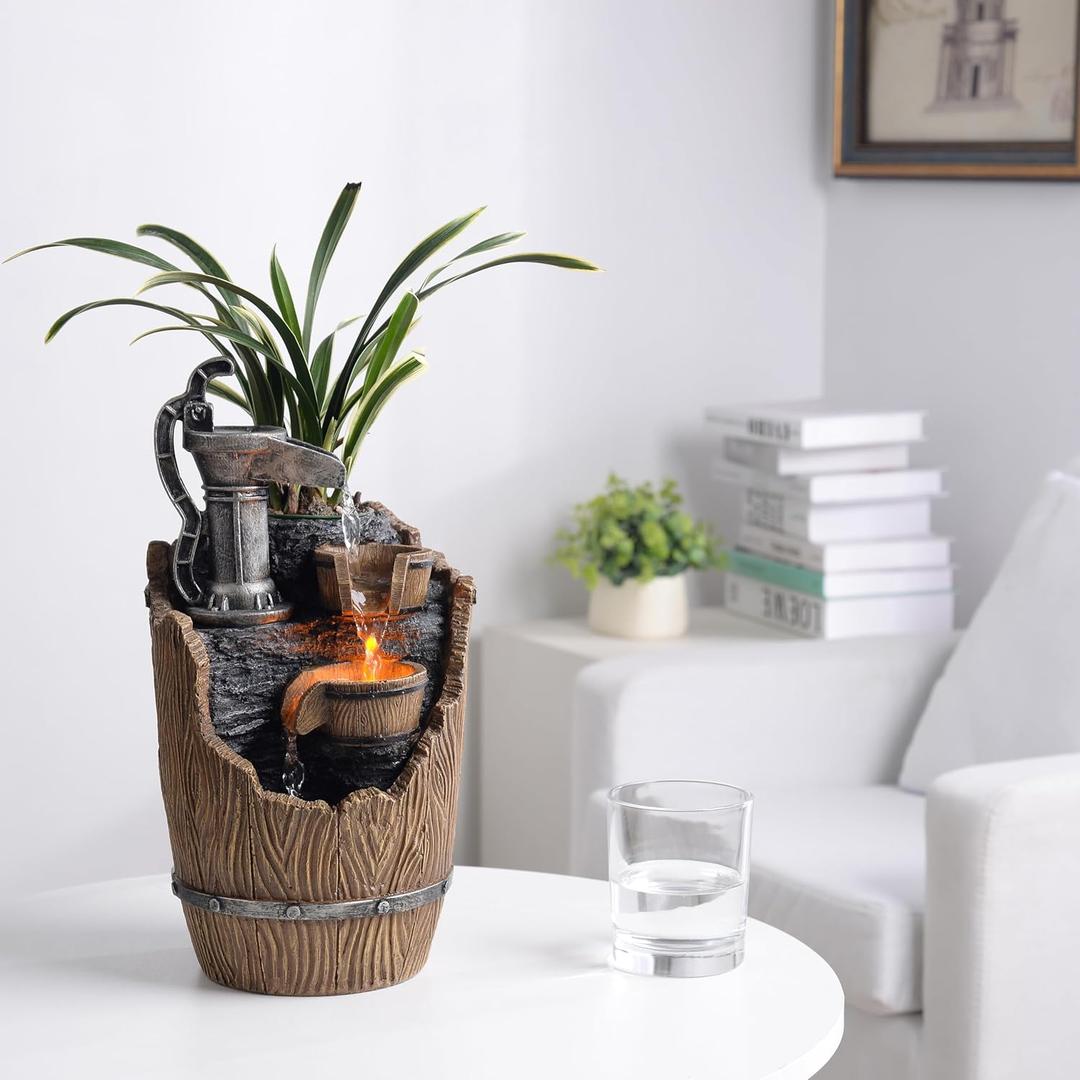 Tabletop Fountains Relaxation Soothing Sound Waterfall Fountain with LED Lights Indoor Zen Relaxation for Office Home Decorations Growing Plants to Purify The Air