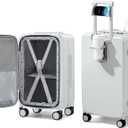 Hanke 20 Inch Carry On Luggage with Cup Holder and Charge,Top Opening Hard Shell Suitcases with Wheels and Dividers,Aluminum Frame Trunk Luggage Small Suitcase with Lock for Travel,Smoke White