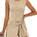 Caracilia Women Summer Sleeveless Bodycon Tie Cinched Waist Romper Skort Mini Dress Built in Shorts Night Out Vacation Dress, Large