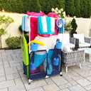Pool Equipment Holder with Towel Drying Bars, Mesh Rolling Multi Use Storage Organizer Bin, Large Towel Hanger (25" L x 34.5" W x 62.6" H), Blue
