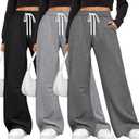 Neer 3 Pack Women Plus Size Pants Wide Leg Baggy Casual Palazzo Elastic Drawstring Pants Lounge Loose Sweatpants with Pockets (5X-Large, Dark Mixed Gray, Light Gray, Black)