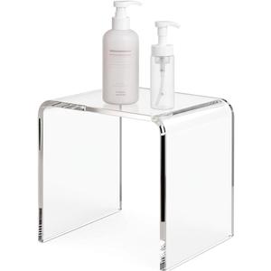 Acrylic 15 Inch Small Stool, Clear Acrylic Step Stool for Kids and Adults, Water-Resistant Shower Stool, Modern Bathroom Stool, 200 lbs Weight Capacity