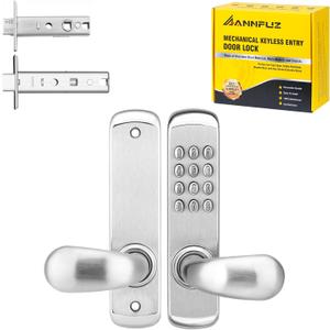 Stainless Steel Mechanical Digit Keypad Handle Door Lock,Commercial Keyless Push Button Code Door Lever,Single-Sided Combination &Interior Non-Locking,Exterior Auto-Lock,Outdoor Entry Gate