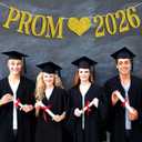 2 x Prom 2026 Banner, 2026 Prom Night Bunting Decorations, Class of 2026 Graduation Party Decorations, College High School Grad Party Supplies, Gold Glitter