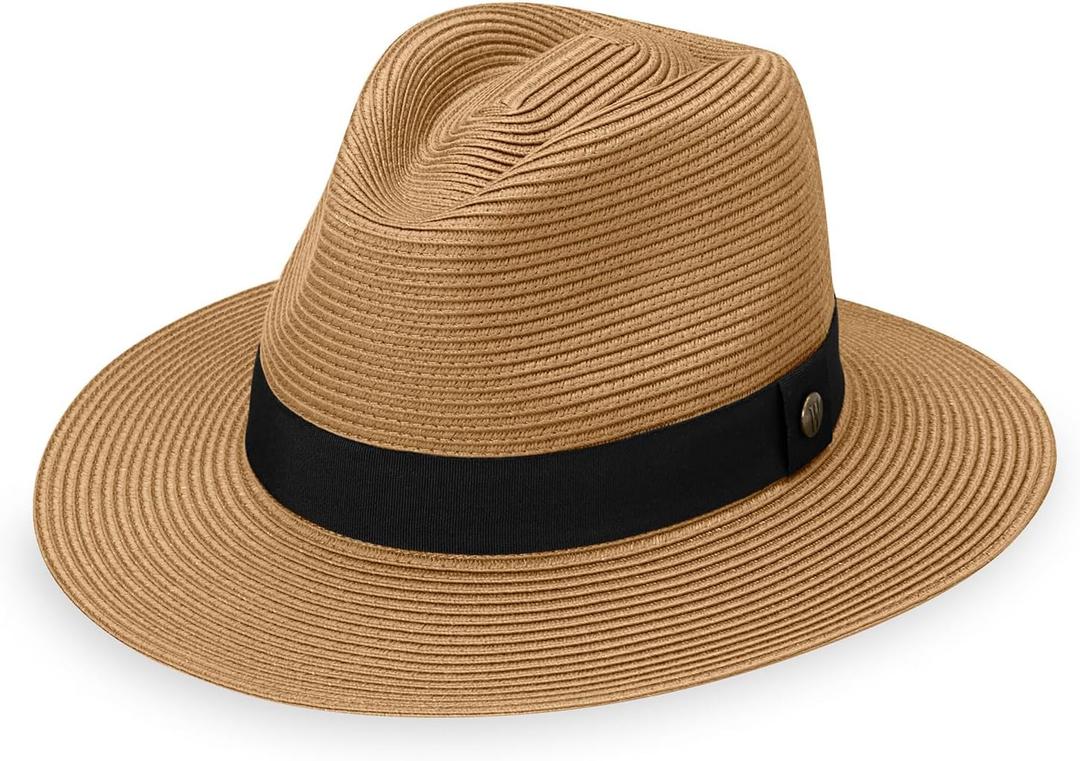 Wallaroo Hat Company Mens Palm Beach Fedora  UPF 50+ UV Sun Protection, Wide Brim Sun Hat, Packable Design, Adjustable Size (Large-X-Large, Camel)