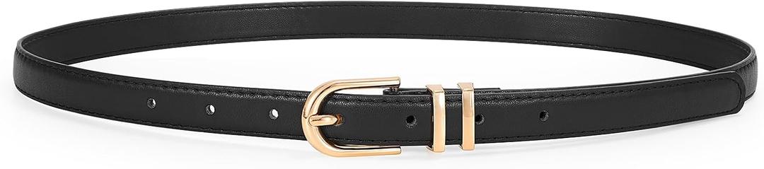 JASGOOD Womens Skinny Leather Belt Ladies Thin Faux Leather Belt with Gold/Silver Buckle for Jeans Dress Pants (Fit waist size 26-30 inch)
