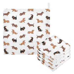 YETTASBIN Dachshund Dog Muslin Baby Hand Washcloths, Soft Cotton Bath Face Towel, 4 Layers Extra Absorbent Feeding Burp Cloth for Newborn Infant, 5 Pack