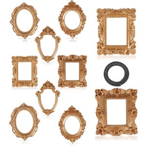 Himitimi 10 Pcs Mini Gold Picture Frames with Magnetic Tape, Tiny Vintage Resin Photo Frames Magnetic Antique Picture Frames for DIY Display Home Wall Decor