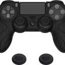 PlayVital Guardian Edition Black Ergonomic Soft Anti-Slip Controller Silicone Case Cover for ps4, Rubber Protector Skin with Joystick Caps for ps4 Slim/Pro Controller
