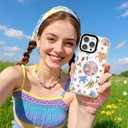 for iPhone 16 Case [Military-Grade Drop Protection/Whimsical Soft TPU Protective/Camera Protection/for Women & Girls]-Glam Disco Floral Collage Art