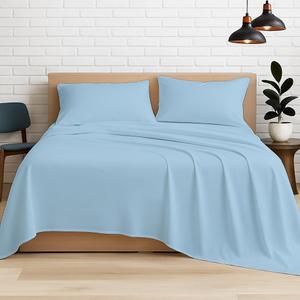 Luxury Egyptian Cotton Sheets Queen Size, Deep Pocket Fitted Sheet Fits 18"-24" Mattress, Soft, Breathable, Hotel Quality Bed Sheets, 4-Piece Queen Set, Light Blue Solid, Cooling Cotton Bedding