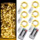 6 Pack Fairy Lights Battery Operated with Timer 2PCS Remote 6.5ft 20LED Warm White Twinkle Lights Waterproof Silver Wire Fireflies Lights DIY Mason Jar Wedding Party Christmas Centerpiece Table Deco