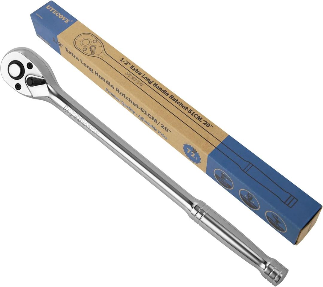 1/2-Inch Drive Ratchet Wrench, 1/2 Ratchet Wrench Long Handle, Socket Wrench, 72-Tooth Quick-release Reversible Cr-Mo Head, Chrome Steel Made - 20''51cm