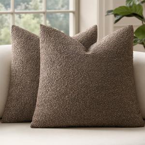 MIULEE 24x24 Inch Decorative Euro Sham Pillow Covers for Couch Bed Set of 2 Textured Boucle Neutral Throw Pillow Covers Dark Brown Accent Solid Vintage Pillowcases Sofa Living Room Home Decor