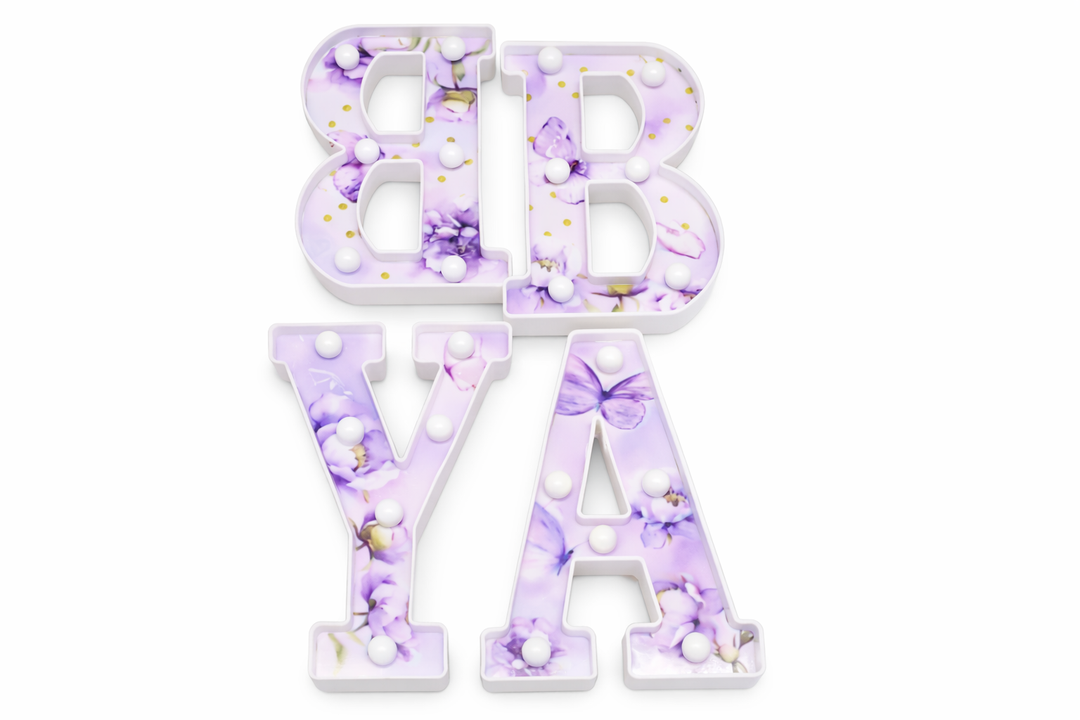 Realspring Baby Shower Sign Babe Marquee LED Letters Battery Operated Light up Centerpieces Glowing Home Table Party Decor for Boy Girl Gender Reveal Birthday, 8.26''(Butterfly,Purple)
