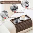LOVYANXUE Couch Arm Tray, Anti-Falling Bamboo Sofa Arm Tray Table, Foldable & Portable Armrest Tray Cup Holder Side Table for Drinks, Coffee, Phone, Snacks, Remote