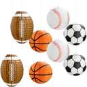 Sports Birthday Party Decorations, 8 Pcs Paper Lanterns Set - Baseball, Basketball, Football, Soccer Ball Themed Hanging Ornaments for Ceiling, Centerpieces, Ball Party Decor (8 Inch)